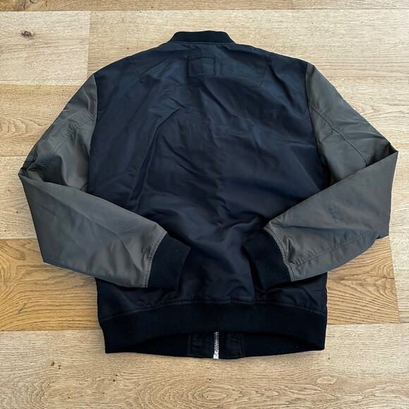 Tigha Zip Front Bomber Jacket in Black & Green - Picture 3 of 5